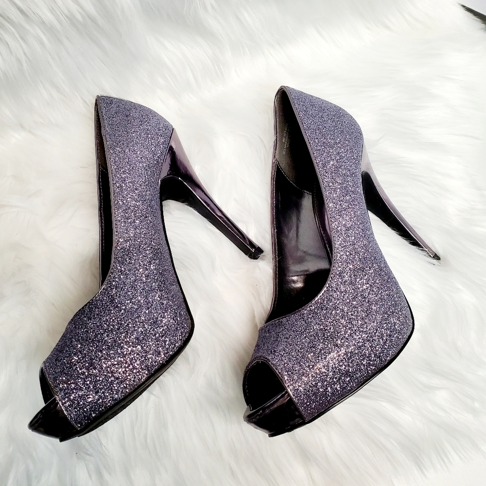 Jacqueline Ferrar Sparkle Platform Peep Toe Heels - Picture 4 of 11